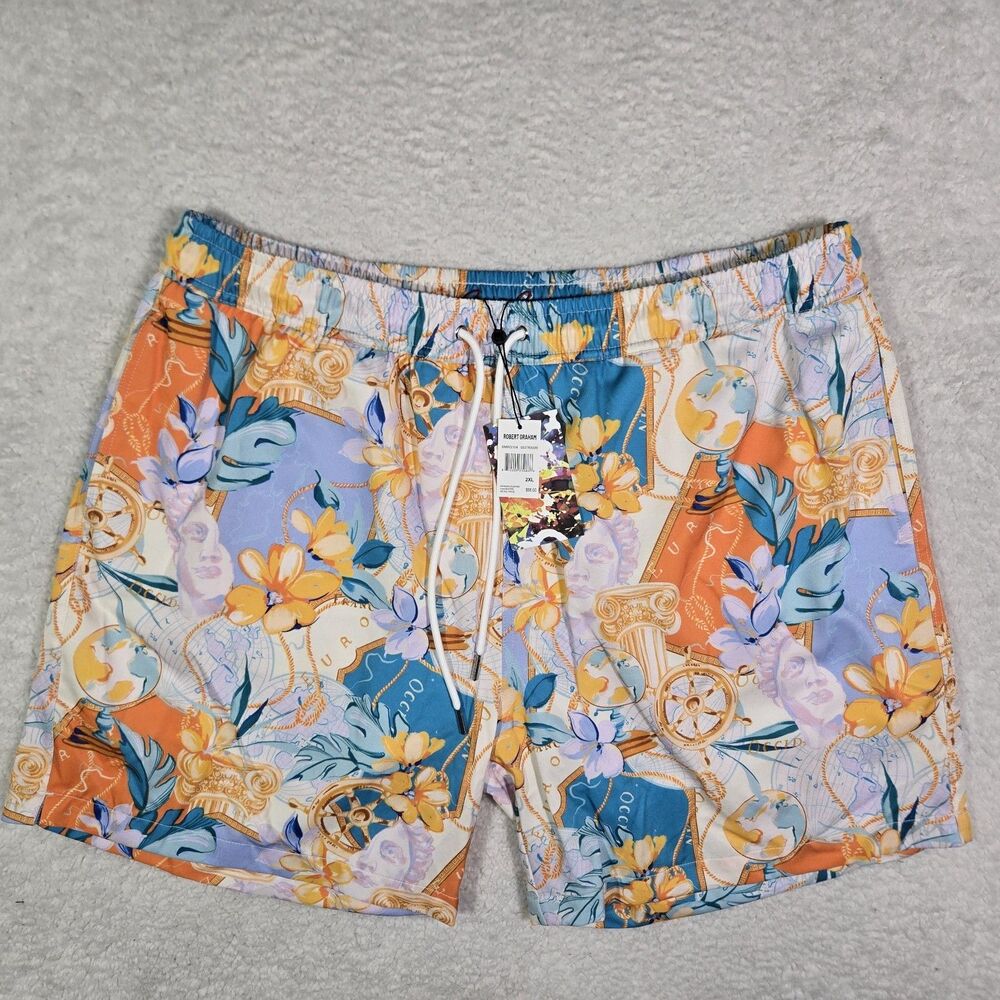 Robert Graham Swim Trunks Mens 2XL Gold Treasure 5" Inseam Lined‎ Shorts XXL